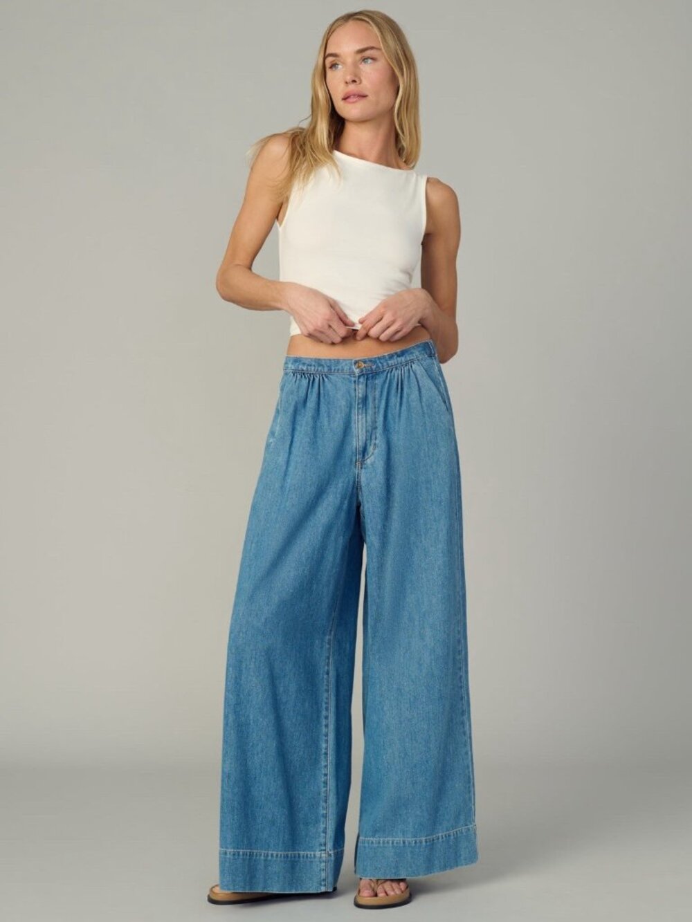 Joe's Jeans Ruched Palazzo Wide-Leg Pull-On Jeans Womens Size Large